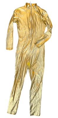 Forplay L XL Gold Metallic Shiny Stretch One Piece Long Sleeve Catsuit Bodysuit
