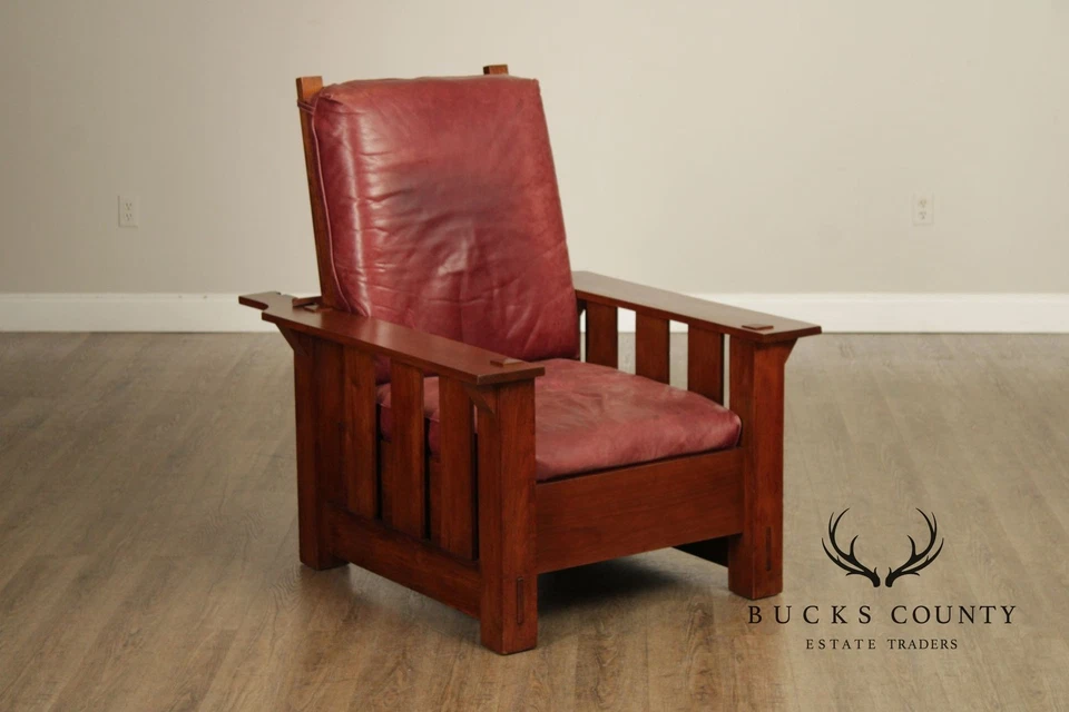 Antique Mission Walnut and Leather Morris Chair - Image 2 of 4