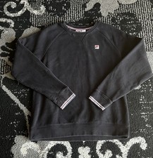 FILA Men's Black Crew Neck Sweatshirt Logo Striped Accents Long Sleeve M