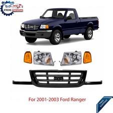 Front Grille Primed Assembly Headlights Kit For 2001-2003 Ford Ranger