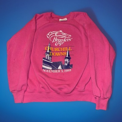 VTG Vintage 1988 Churchill Downs Pink Retro BW Crewneck Sweatshirt Breeders Cup