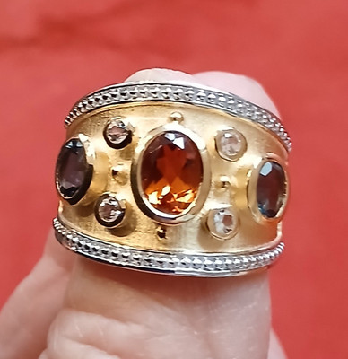 Traumhafter Citrin Weißtopas Blautopas Ring 925 Silber verg. GR. 54 Harry Ivens
