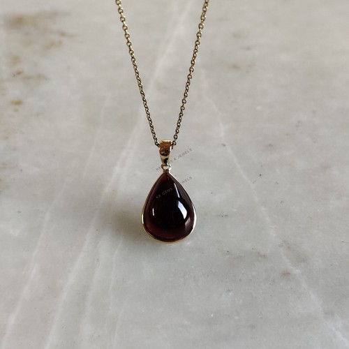 10.13 Ct Natural Garnet Pendant 14K Yellow Gold Bezel January Birthstone Jewelry - Picture 4 of 10