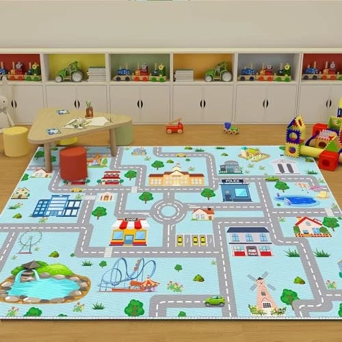 Alfombra de coche para niños, 6x9 City Life Traffic Road Playmat para coches de juguete trenes, antideslizante  Foto 4 de 4