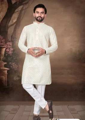 Männer traditionelle Kleidung Baumwolle Impotente Kurta mit Premium Arbeit... - Bild 1 von 4