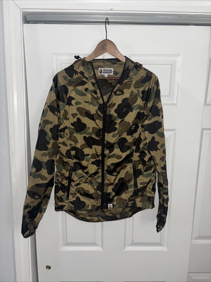 Bape A Bathing Ape Full Zip Windbreaker Jacket Mens Sz M Green