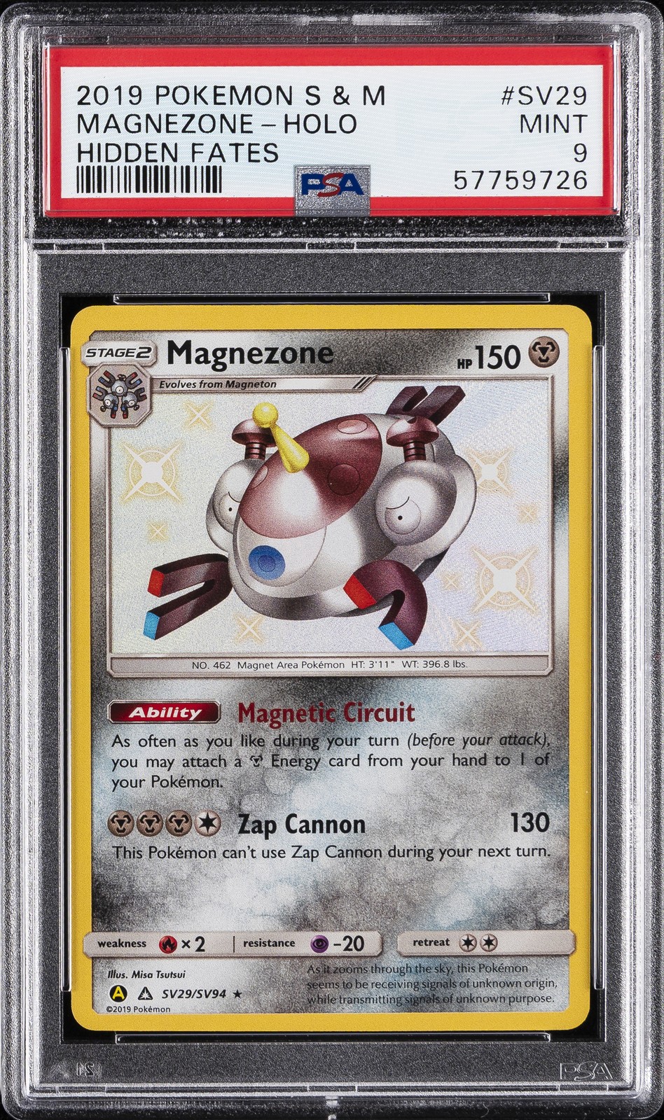 2019 POKEMON SUN & MOON HIDDEN FATES #SV29 MAGNEZONE-HOLO PSA 9