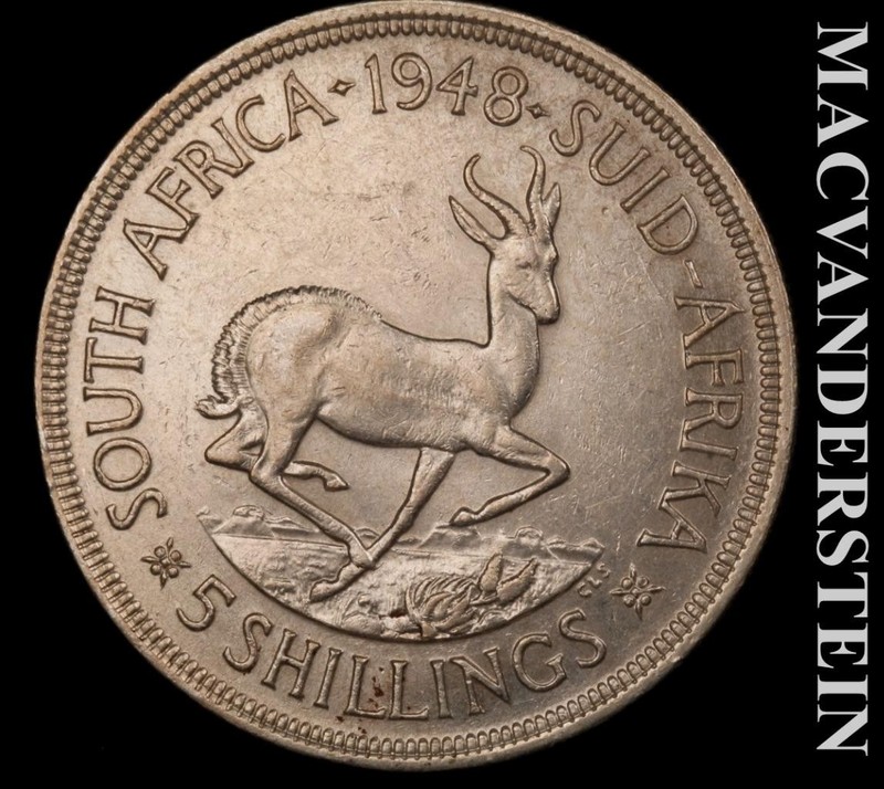 South Africa: 1948 Silver Five Schillings - Choice Gem Brilliant Unc  #L7753