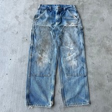 Vintage Y2K Carhartt faded denim blue double knee work wear carpenter pants