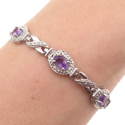 Ross Simons 925 Sterlingsilber echter Diamant Akzent & Amethyst Armband 7,25''