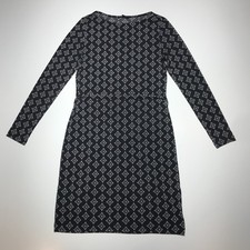 Banana Republic Womens Long Sleeve Belted Black and White Diamond Print Dress S