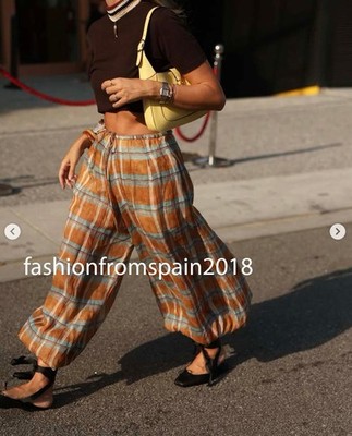 ZARA NEW WOMAN MID-WAIST ZW RAMIE CHECK BALLOON PANT ORANGE XS-XL