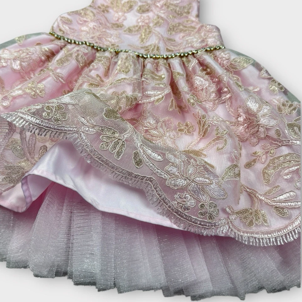 Vestido de fiesta de tul floral rosa American Princess 24M para niños pequeños vacaciones formales Foto 3 de 4