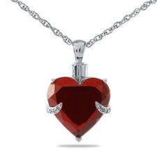 Sterling Silver Red Crystal Heart Pendant/Necklace Cremation Urn for Ashes
