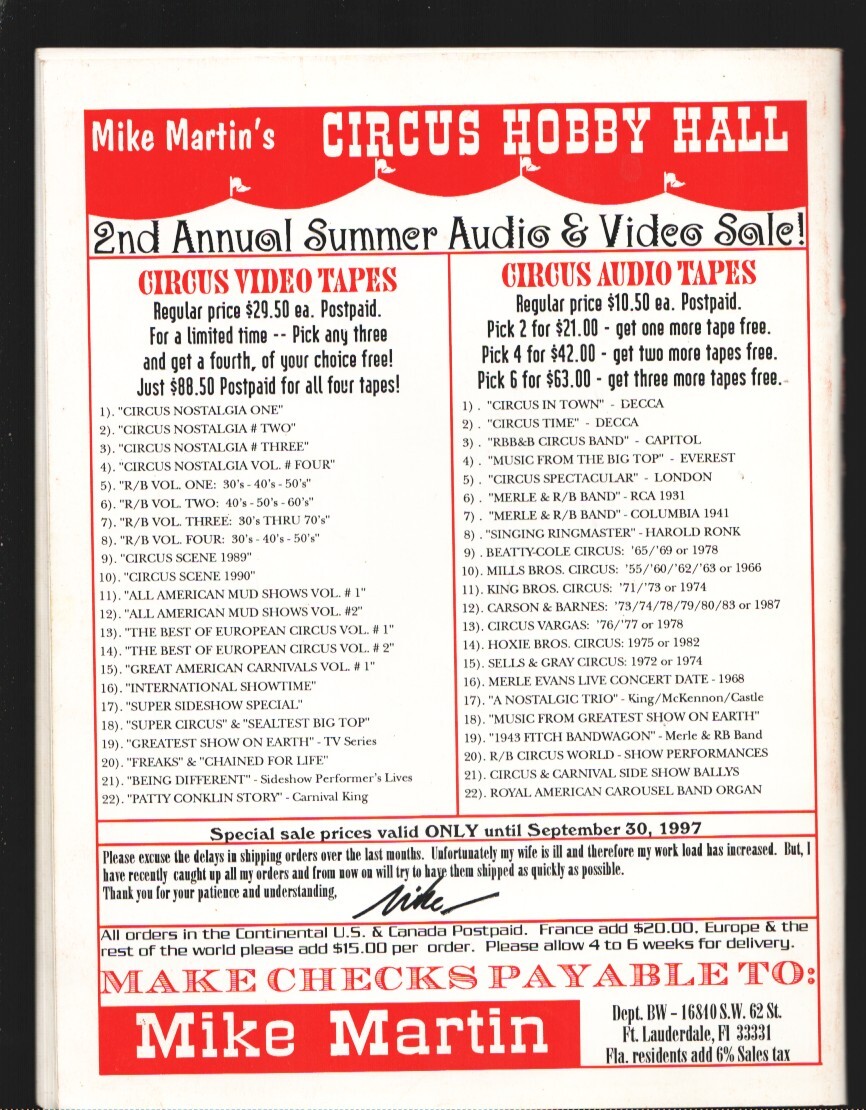 Bandwagon 8/1997-Journal of the Circus Historical Society