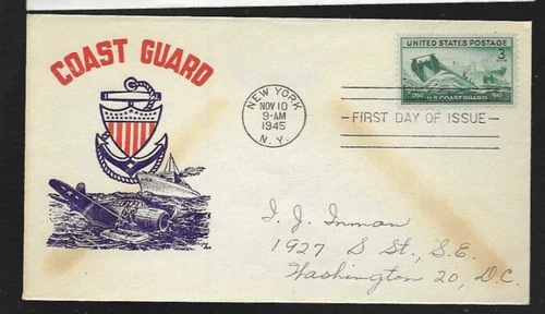 WW2 USCG COAST GUARD 1945 DOWNED PLANE RESCUE PILOT CACHETCRAFT CACHET FDC