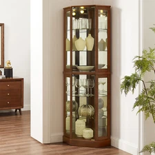 Corner Curio Cabinet Display Cabinet with Lights and Adjustable Shelves