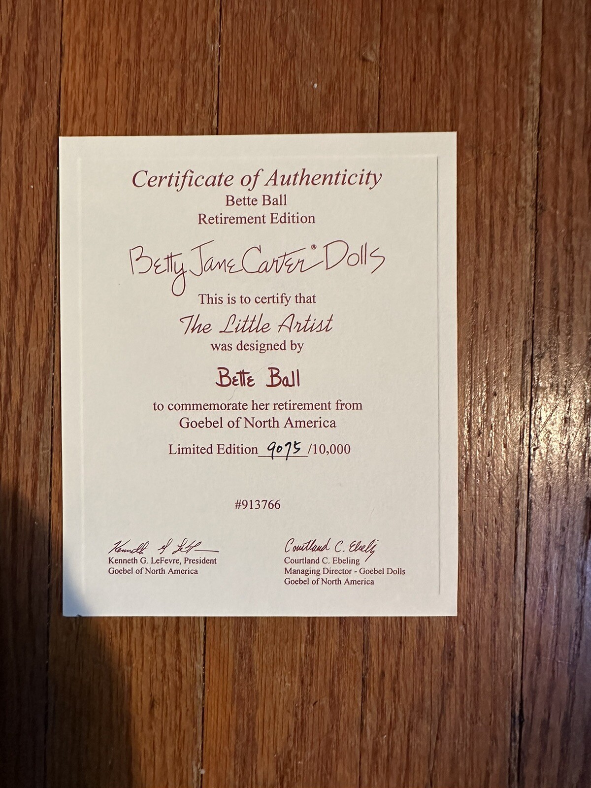 Goebel Betty Jane Carter The Little Artist Doll Bette Ball Dollcore Retirement