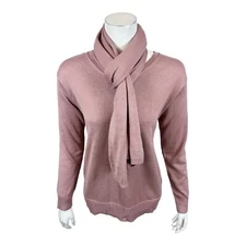 Joan Rivers Women's V-Neck Sweater and Scarf Set Solid Wood Rose 2X Plus Size