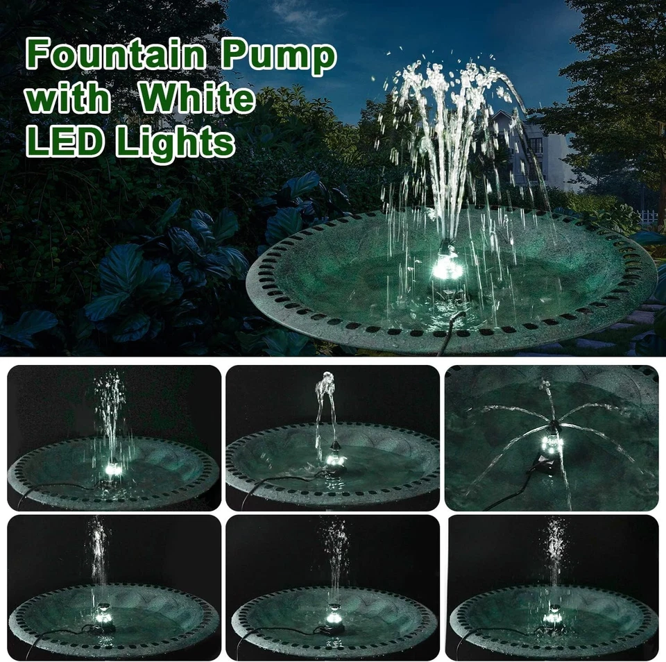 Springbrunnen Mini Verstellbar mit LED Leuchten Garten Brunnen 7 Düsen B223 - Bild 3 von 4
