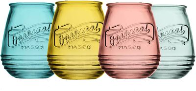 Wine Glasses Set Of 4 Assorted Colored Stemless Glasses 21 OZ. Original  Mason... | eBay
