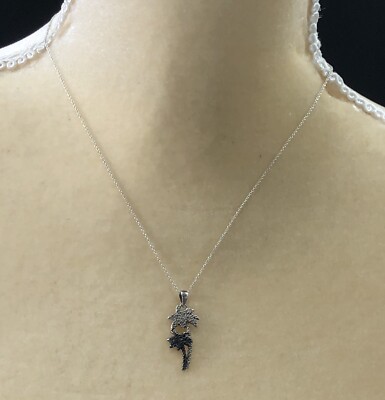 JCM Jacmel Necklace 925 Sterling Silver Palm Tree Diamond Accent - 18'' Length