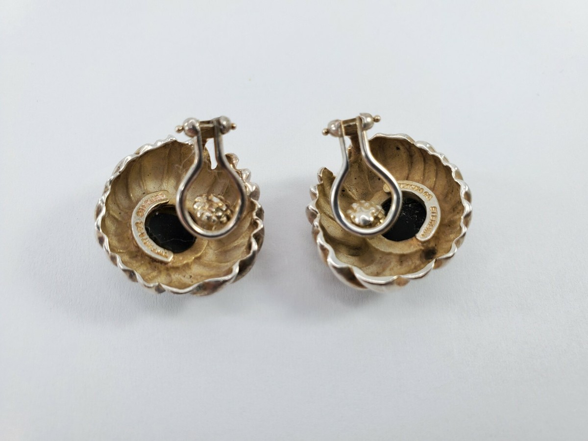Vintage Tiffany & Co Sterling Silver and Black Onyx Floral