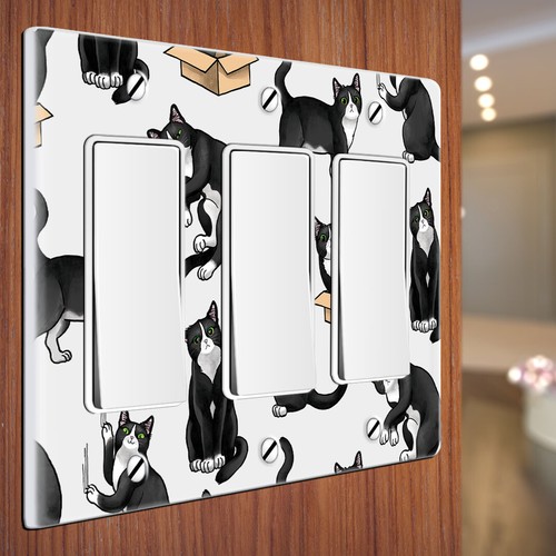 Tuxedo Cat Duplex Toggle Outlet Rocker Switch Wall Plate Cover (1 2 3 4 Gang) - Picture 45 of 106