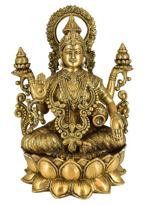 Whitewhale Goddess Maa Laxmi Idol Brass Statue Sitting On Lotus Home Decor