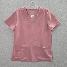 FIGS Women Scrub Top Small Pink 2221 V Neck Short Sleeve Pockets READ