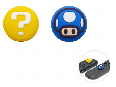 2x Mario Blue Mushroom Question Switch Cap Thumb Grips for