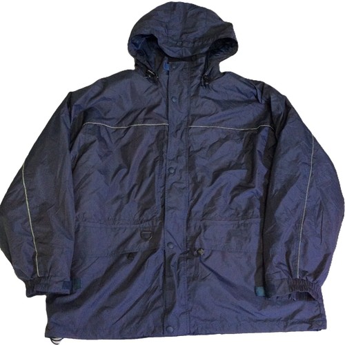 Tri-Mountain Jacket Mens 2XL Black VTG Nylon Hooded Windbreaker