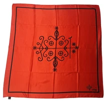 Papa Legba Veve Voodoo Red Handmade Spiritual Altar Cloth, Conjure Cloth 35"X35"