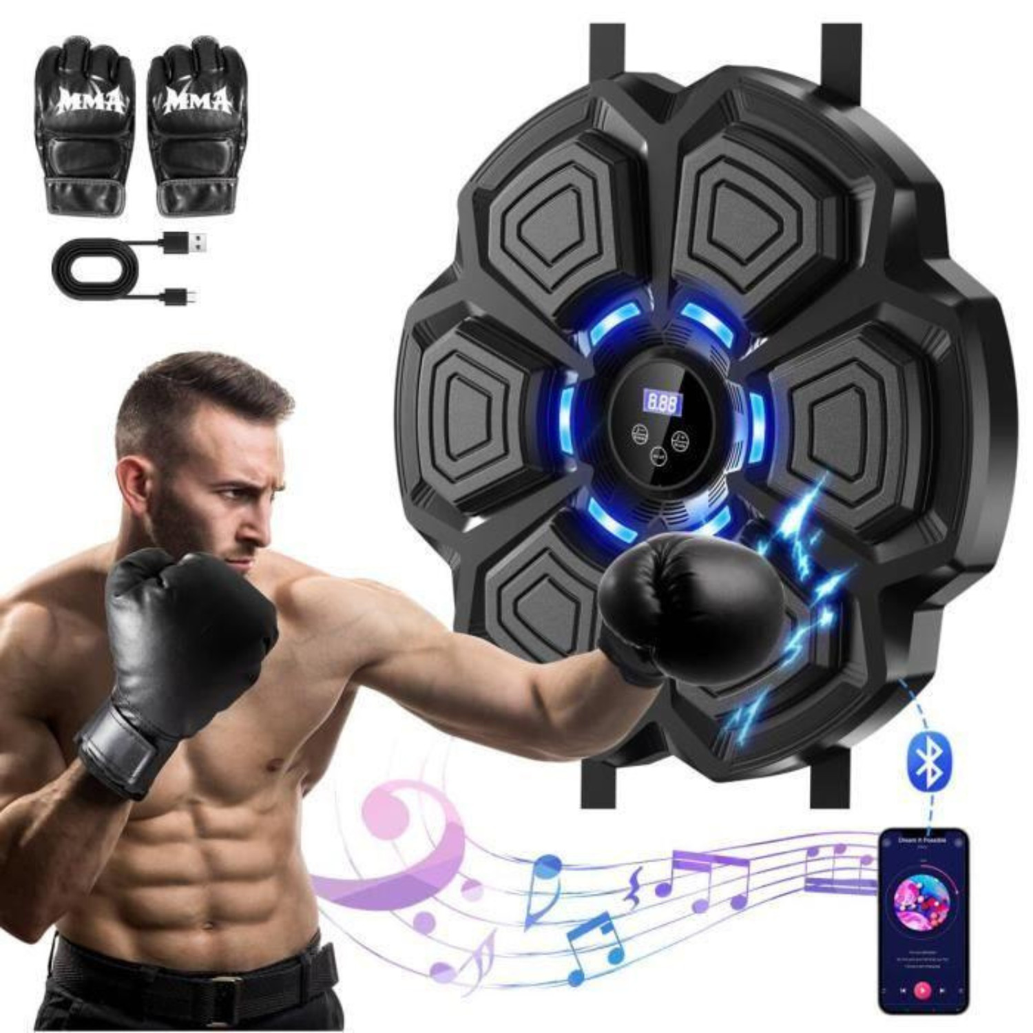 Machine à boxe musicale avec cibles LED connectées pour cardio à domicile