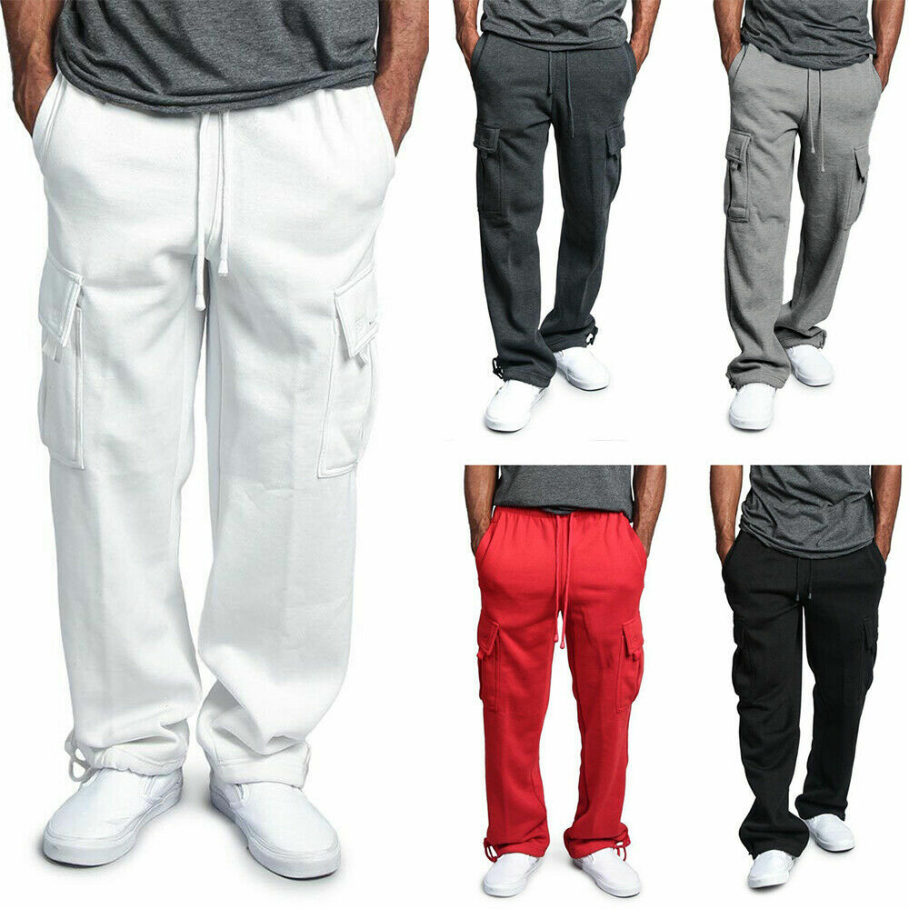 US Men's Heavyweight Fleece Joggers with Cargo Pockets - Casual Loose Fit