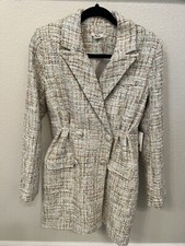 NEW 425 Jason Wu Sparkle Boucle Tweed Sequin Cream Double Breast Blazer Size M
