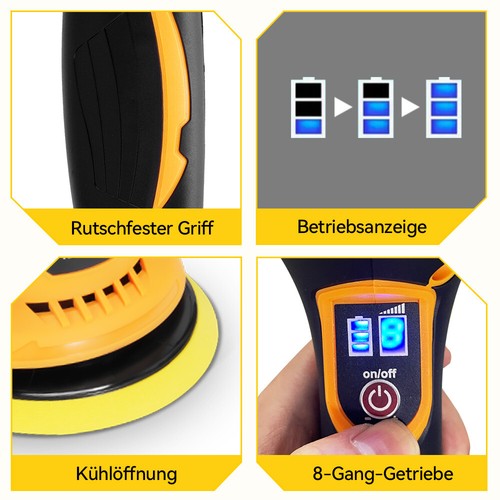 21V Akku Poliermaschine Auto Exzenter Polierer Maschine Politur mit 2 Batterie - Bild 3 von 11