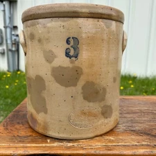 Antique 3 Gallon L.M. Pierron Milwaukee Stoneware Crock Salt Glaze