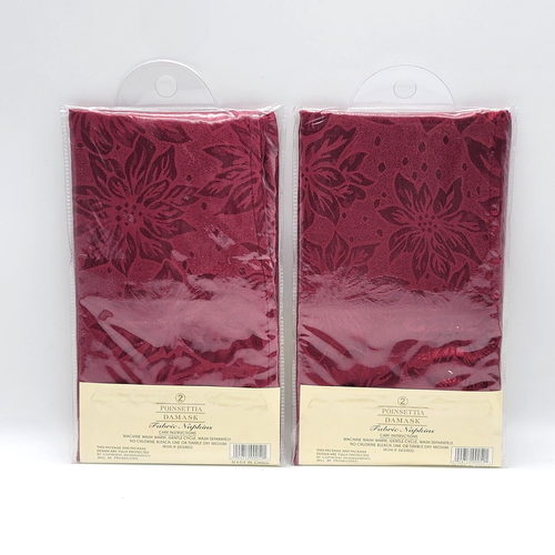 Fabric Napkins 100% Polyester Poinsettia Damask 14" x 14" Maroon Red 2 per pkg. - Picture 5 of 8