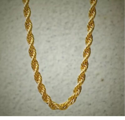 18K Yellow Gold 4MM Rope Chain Necklace | eBay