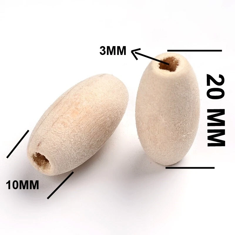 Holzperlen 20 x 10 mm Oval Farblos 50stk für Schmuck Basteln Natur Holz Deko H21 - Bild 2 von 3