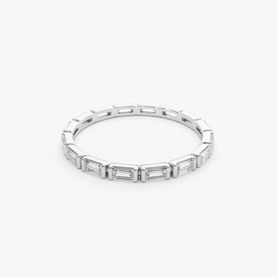 0.64 Ct Baguette Cut Lab Grown Diamond Eternity Wedding Band Ring 14k White Gold - Image 2 of 2