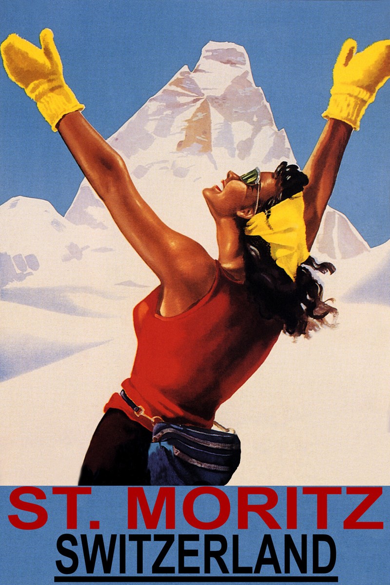 Winter Tourism St. Moritz Swiss Snow Mountains Ski Vintage Poster