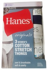 Hanes Ultimates Size 6 / M 3-pack Multi Colors Cotton Women's Thong Panties New