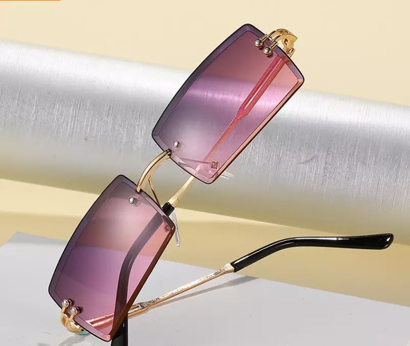 Women Rimless Vintage Retro Rectangle Gold Clear Lens Fashion Hip Hop Glasses