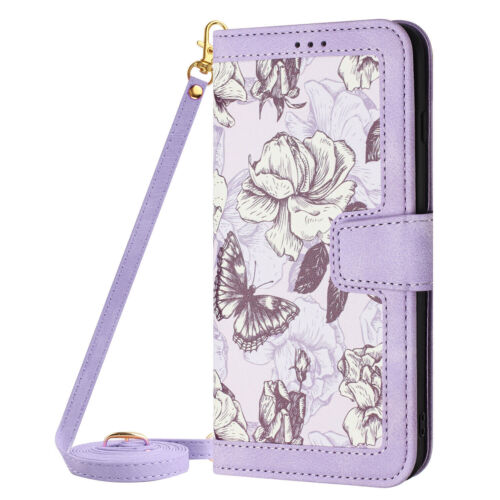 Crossbody Card Wallet Flower Phone Case For iPhone 11 12 13 14 15 Pro Max XR XS - Picture 54 of 60