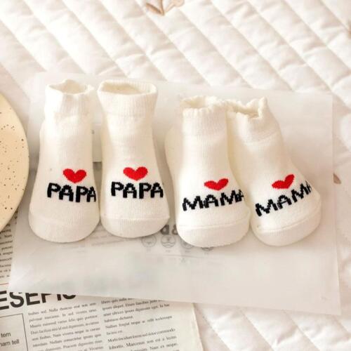 2 Pairs Newborn Baby Socks - Cute Love Mama Papa Cotton Toddler Crew Gift Set