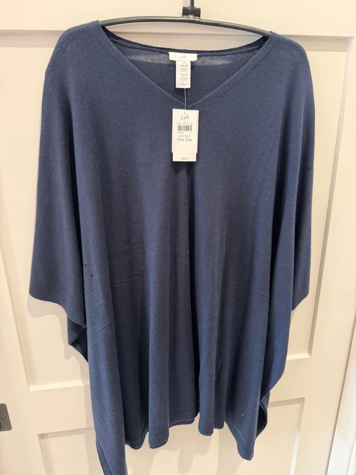 J Jill One Size Navy Poncho Sweater Merino Wool Tencel NWT $89 SEE CONDITION