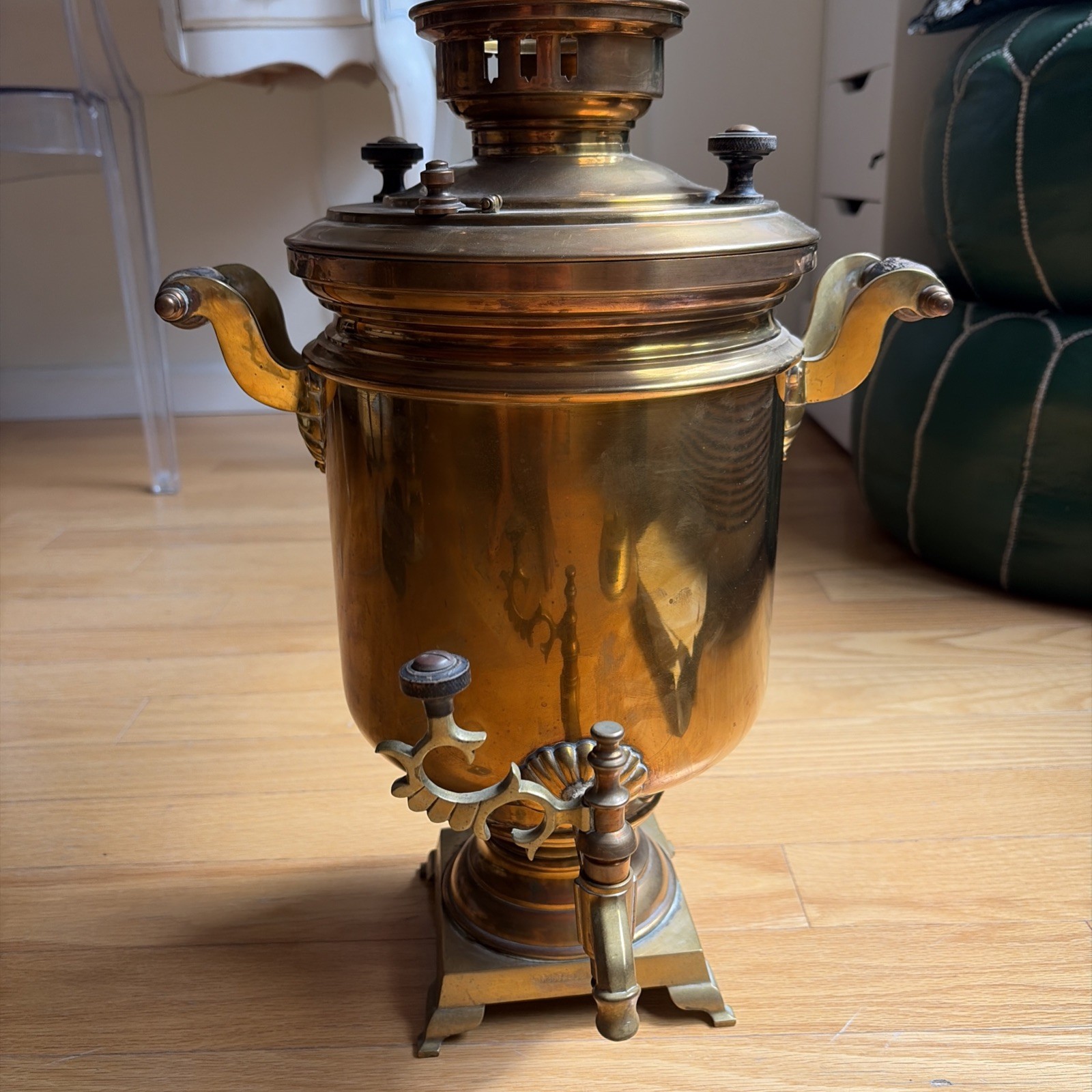 Antique Rare Imperial Russian Brass Morozov Samovar Tula Stamped Original Parts