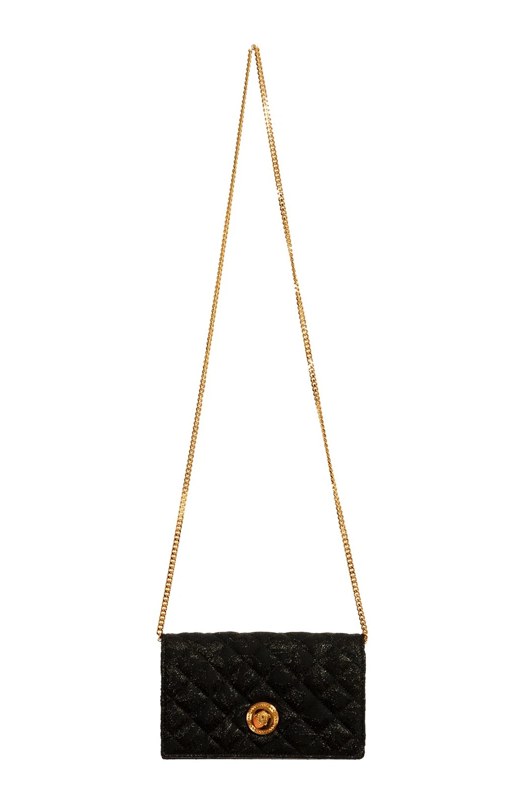 Versace — Versace Women's Black Wool Leather Gold Medusa Quilted Clutch Chain Shoulder Bag